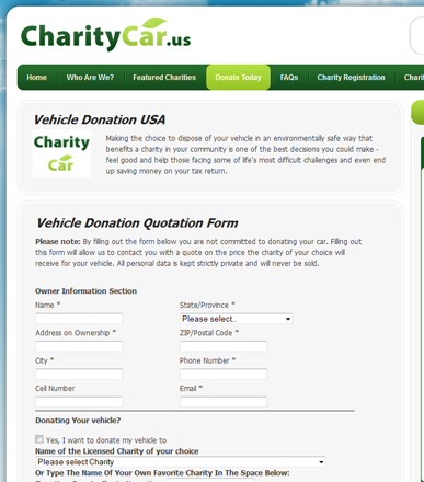 Charity Car Vehicle Donation Quotation Form