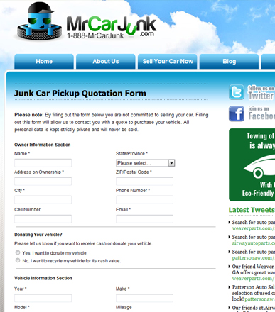Mr Car Junk Car Pickup Quotation Form